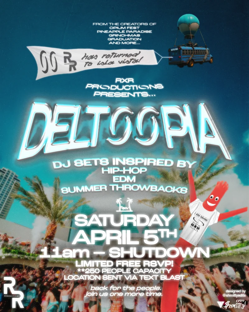 RXR Delt00pia — event flyer designed by Shmitty Media for RXR Productions